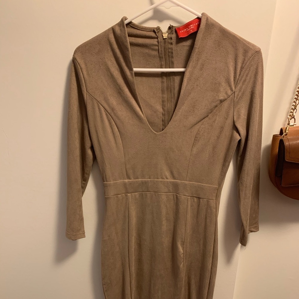 Tan Suede Midi Dress